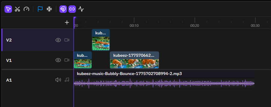 Multi-track timeline editing in KubeezCut