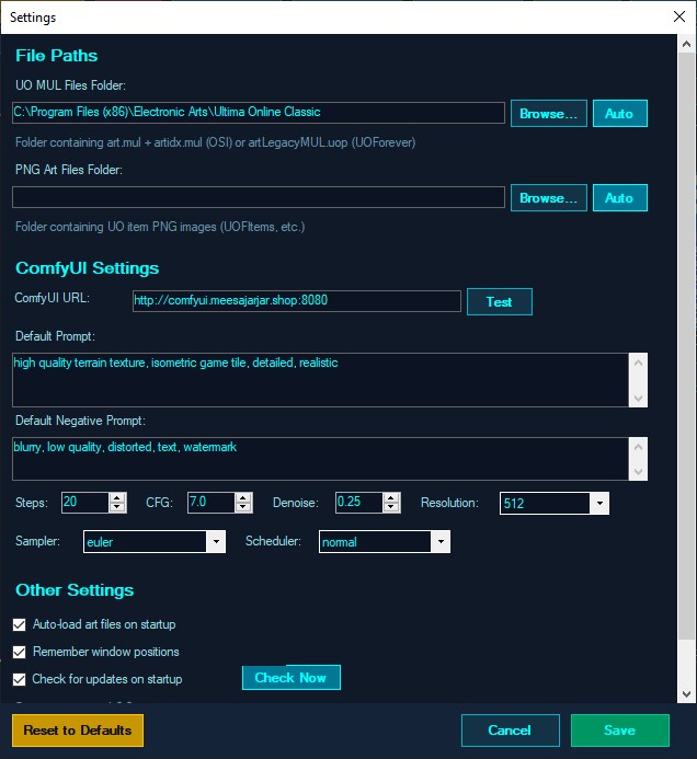 Settings Panel