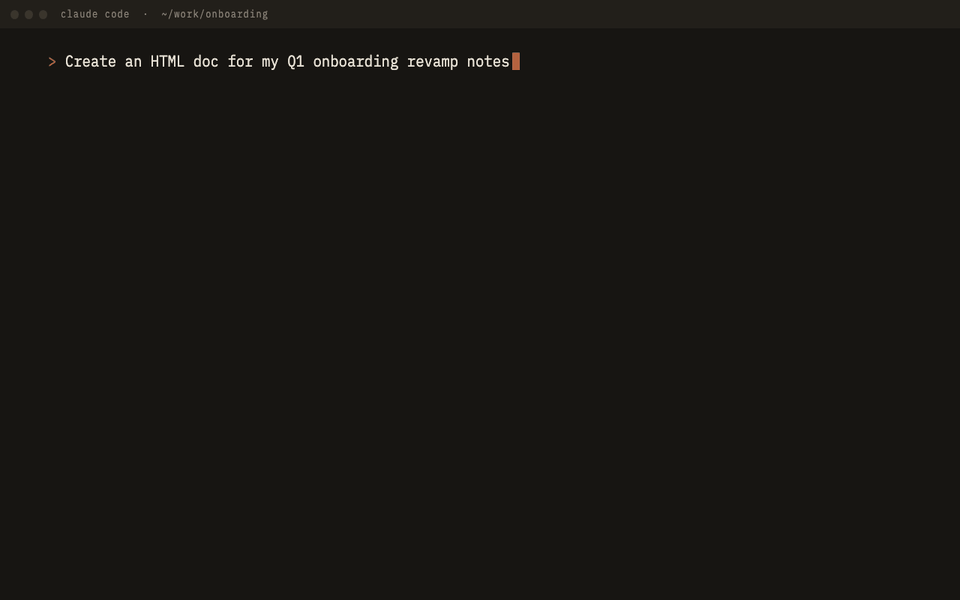 inkling building a doc: a prompt becomes an interactive HTML page, a pasted CSV becomes a funnel chart, then it freezes to a single file
