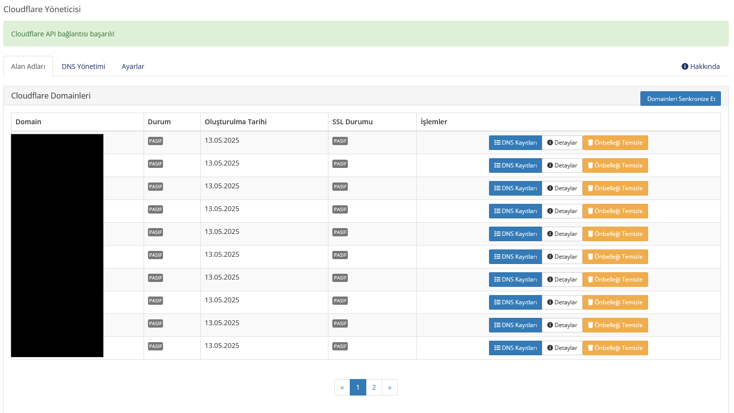 WHMCS Cloudflare Manager - Ekran Görüntüsü 1