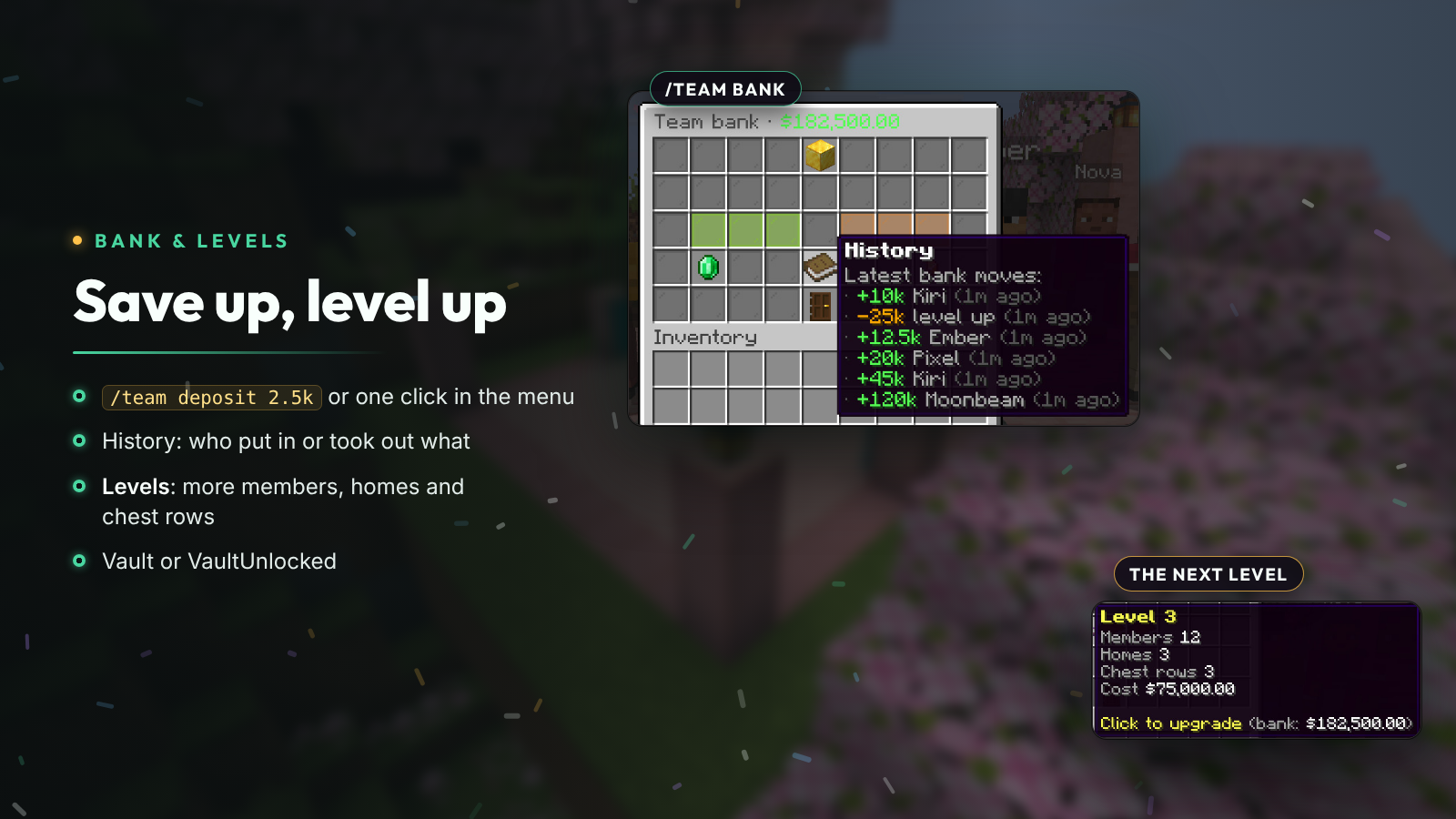 Team bank and levels
