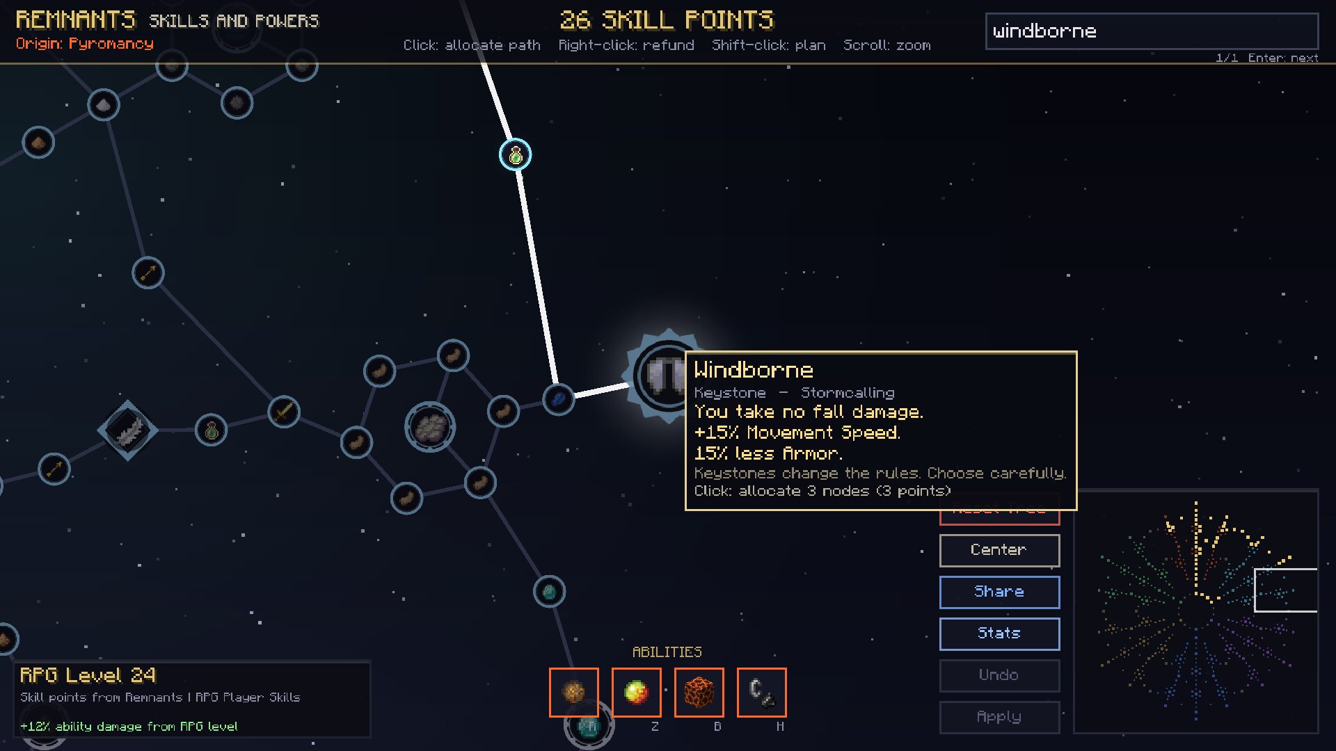 Path preview to a keystone