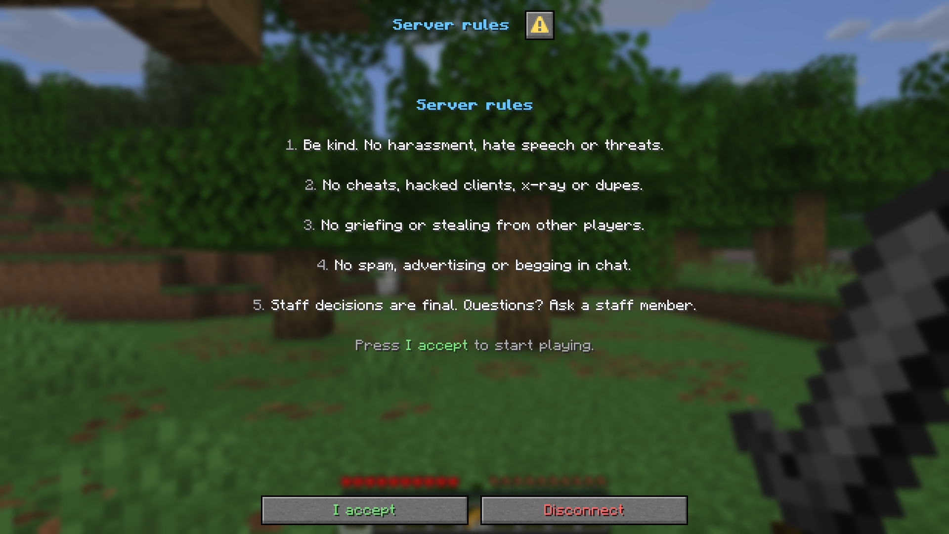 The rules screen