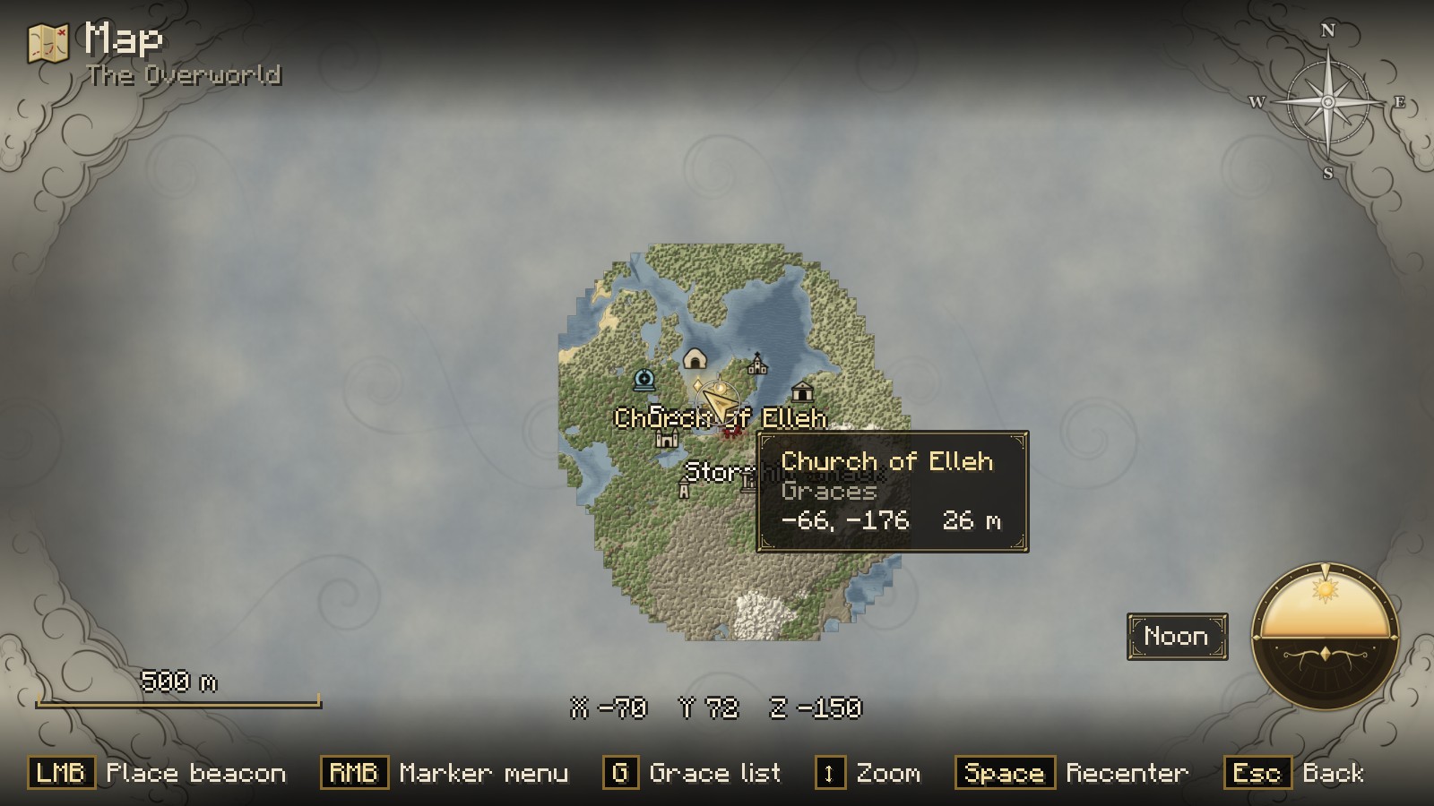 Zoomed-out world map: explored land inside the fog of the unexplored