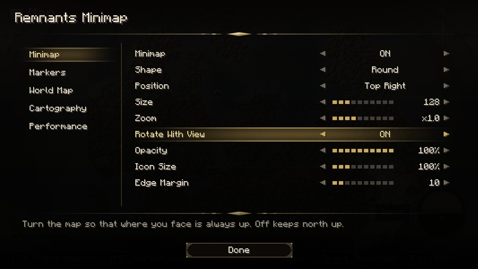 The settings screen