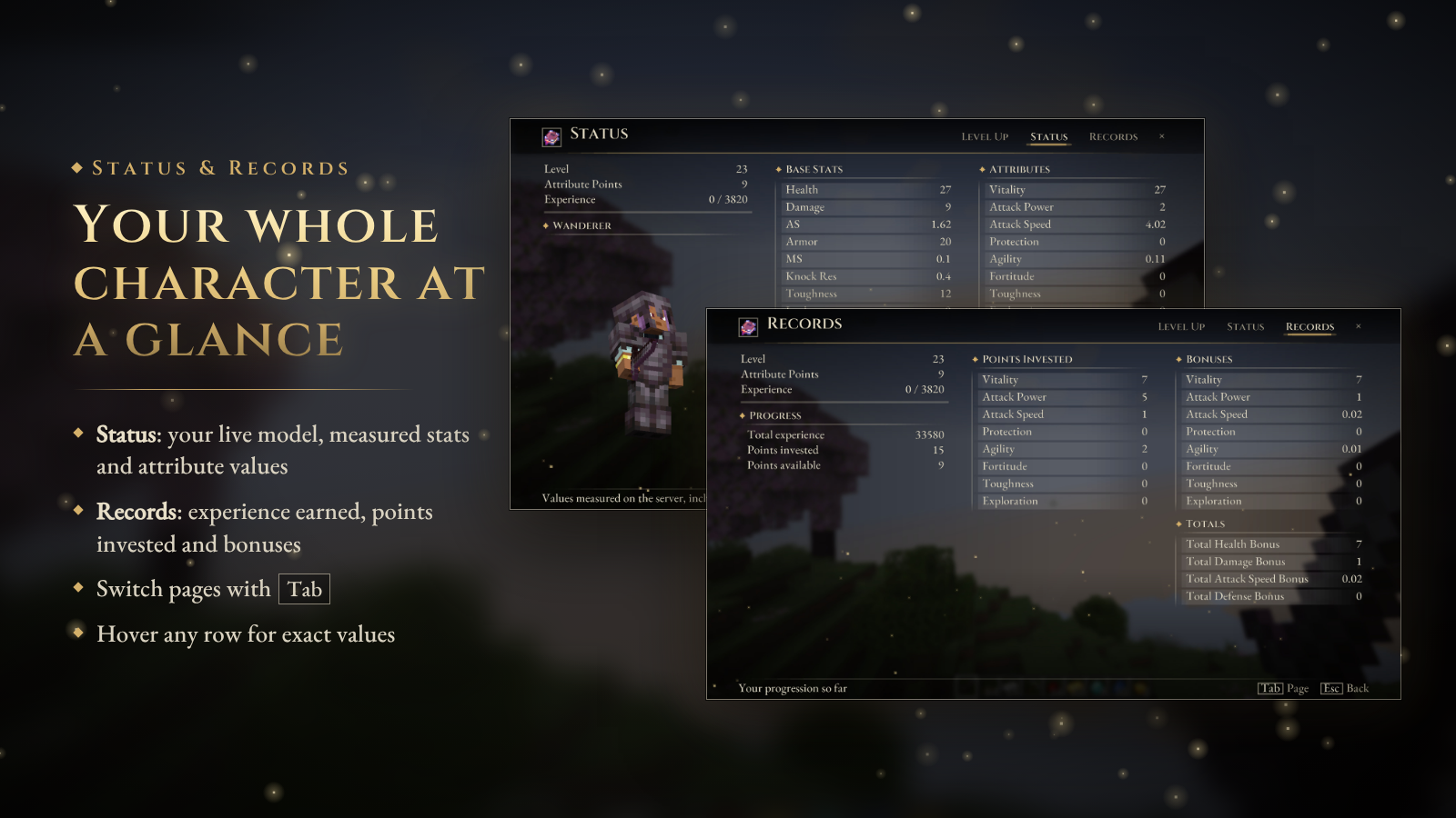 Your whole character at a glance