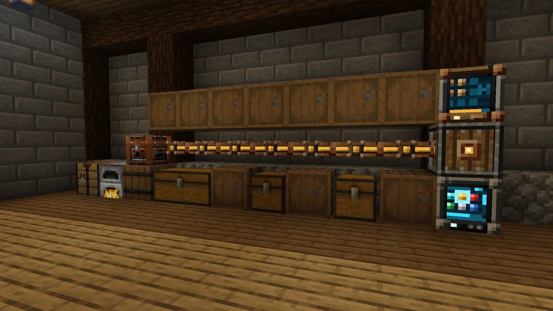 Day one: chests and barrels on Inventory Cable with a Storage Hub