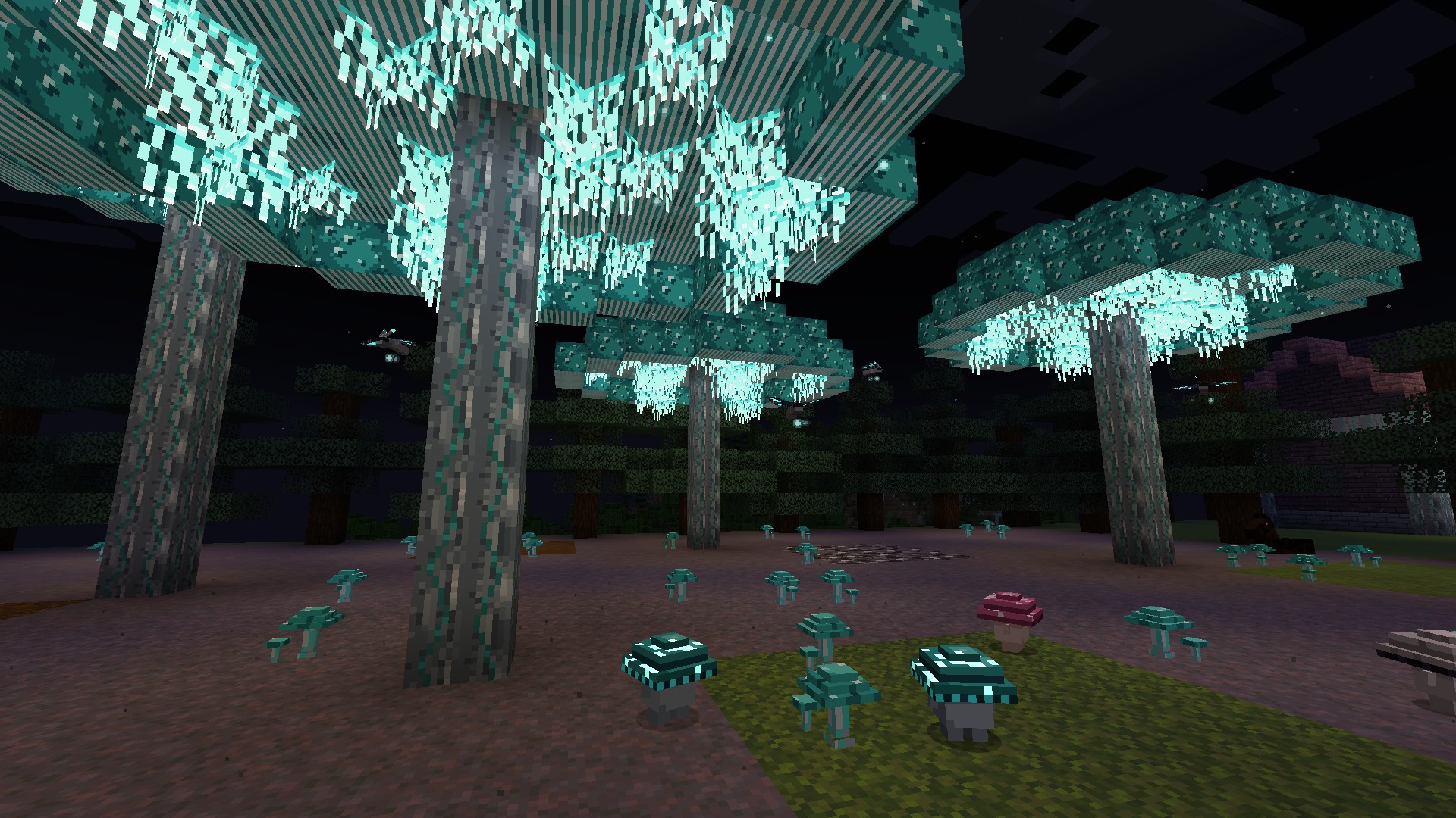 A Glowcap grove at night