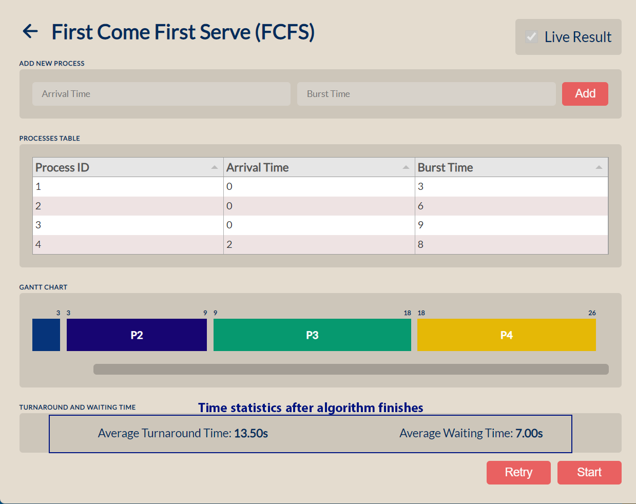 Live Example Time Statistics