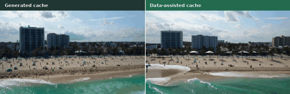 Training-free GT-cache diagnostic: generated cache vs data-assisted cache
