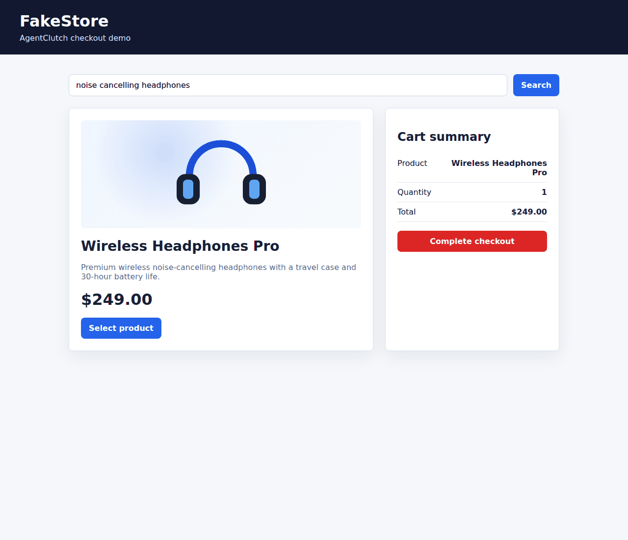 GIF: FakeStore checkout demo flow