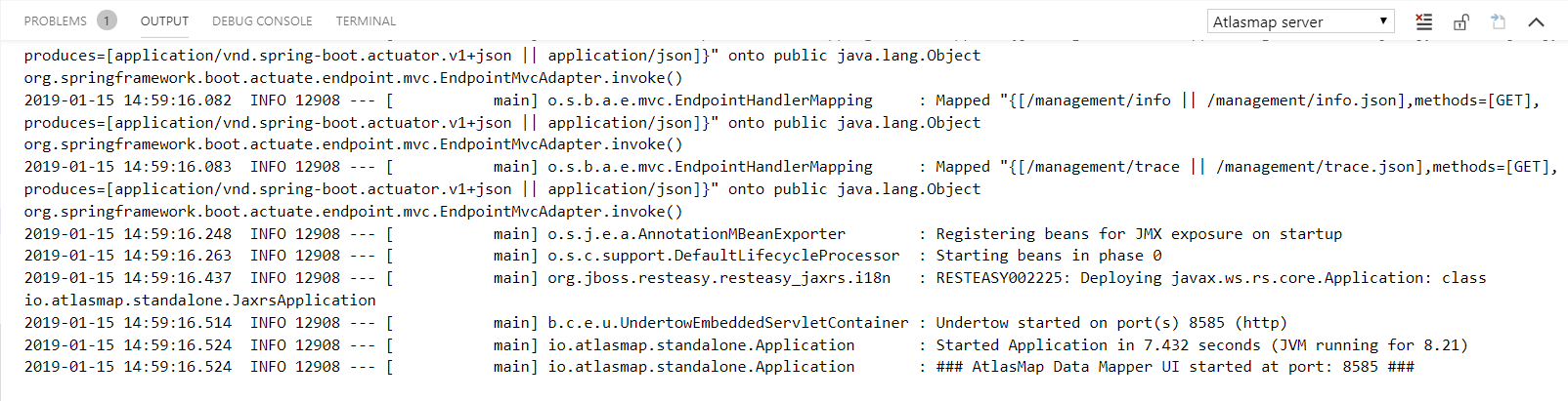 AtlasMap Server output