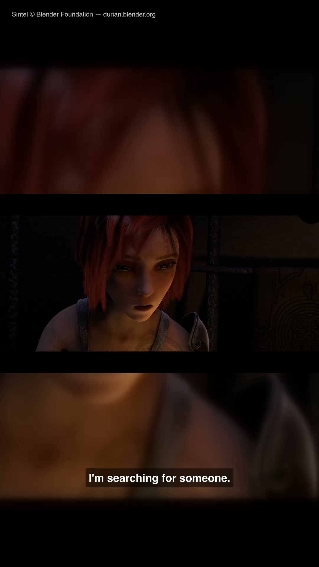 Sintel single highlight, 9:16 short with burned-in captions and top-left source attribution