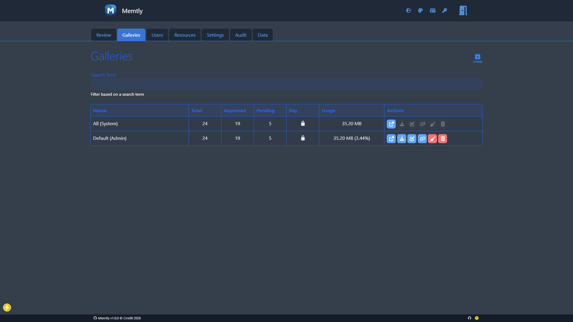 Admin Area - Galleries Tab