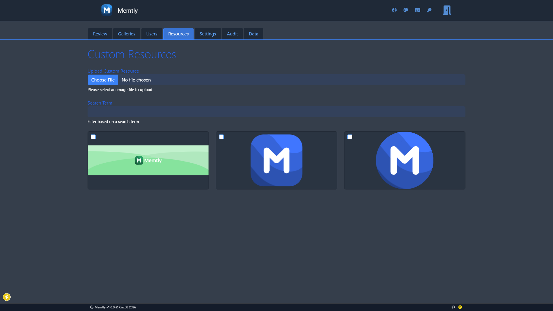 Admin Area - Resources Tab