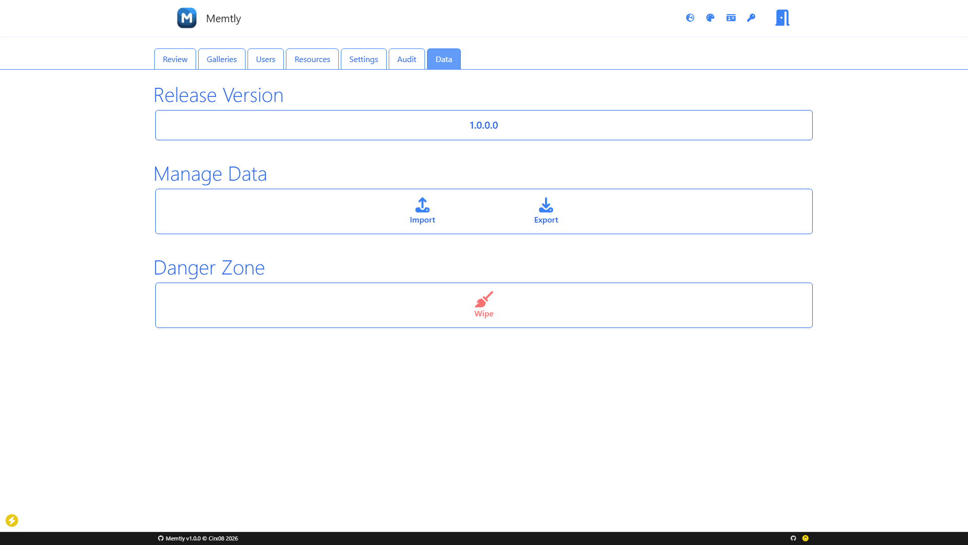 Admin Area - Data Tab
