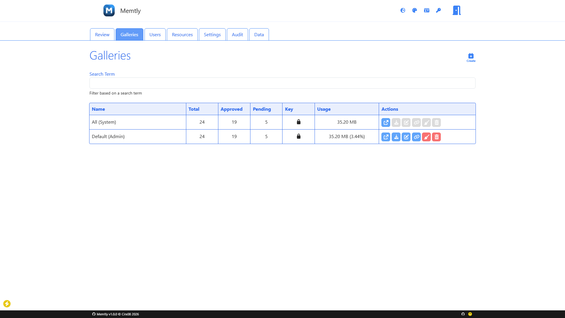 Admin Area - Galleries Tab