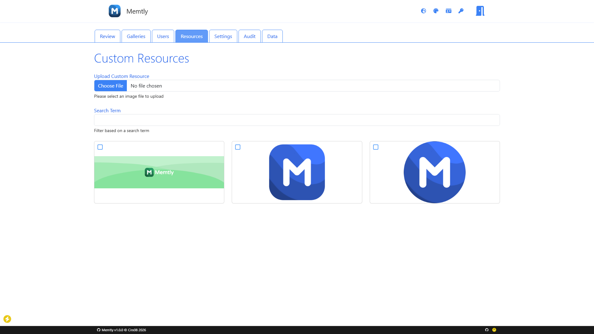 Admin Area - Resources Tab