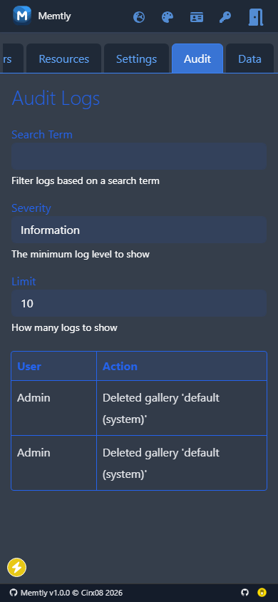 Admin Area - Audit Tab