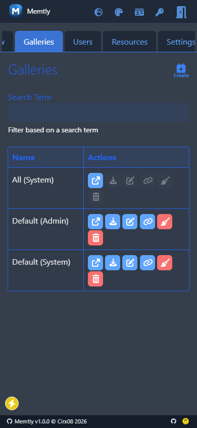 Admin Area - Galleries Tab