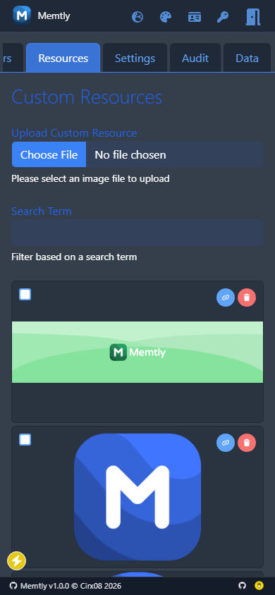 Admin Area - Resources Tab