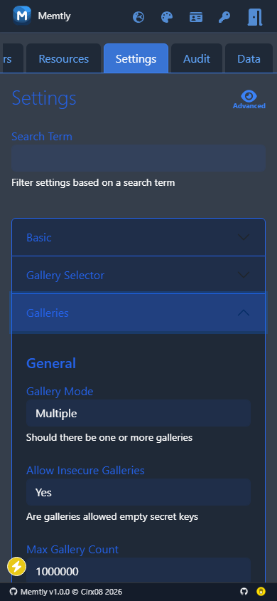 Admin Area - Settings Tab