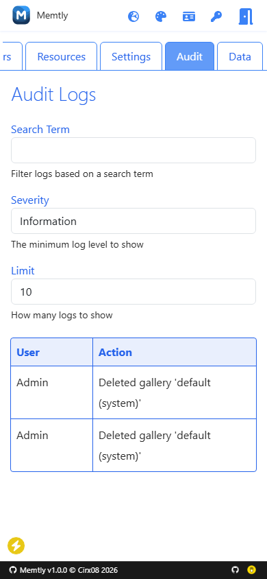 Admin Area - Audit Tab