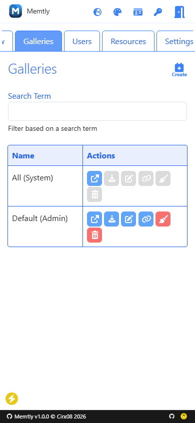 Admin Area - Galleries Tab