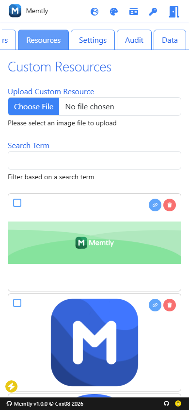 Admin Area - Resources Tab
