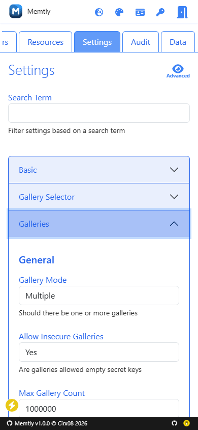 Admin Area - Settings Tab