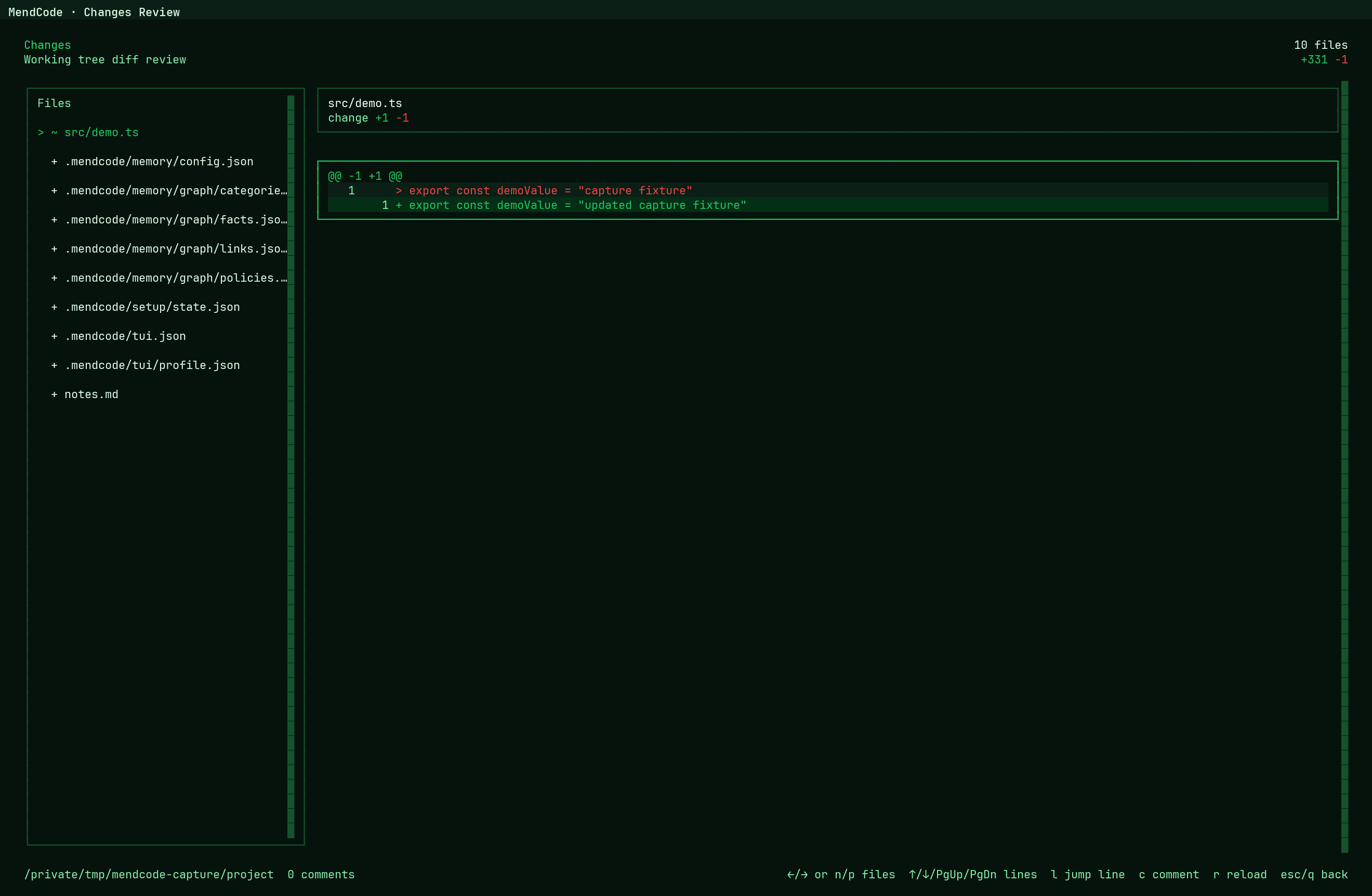 MendCode Changes Review diff workspace