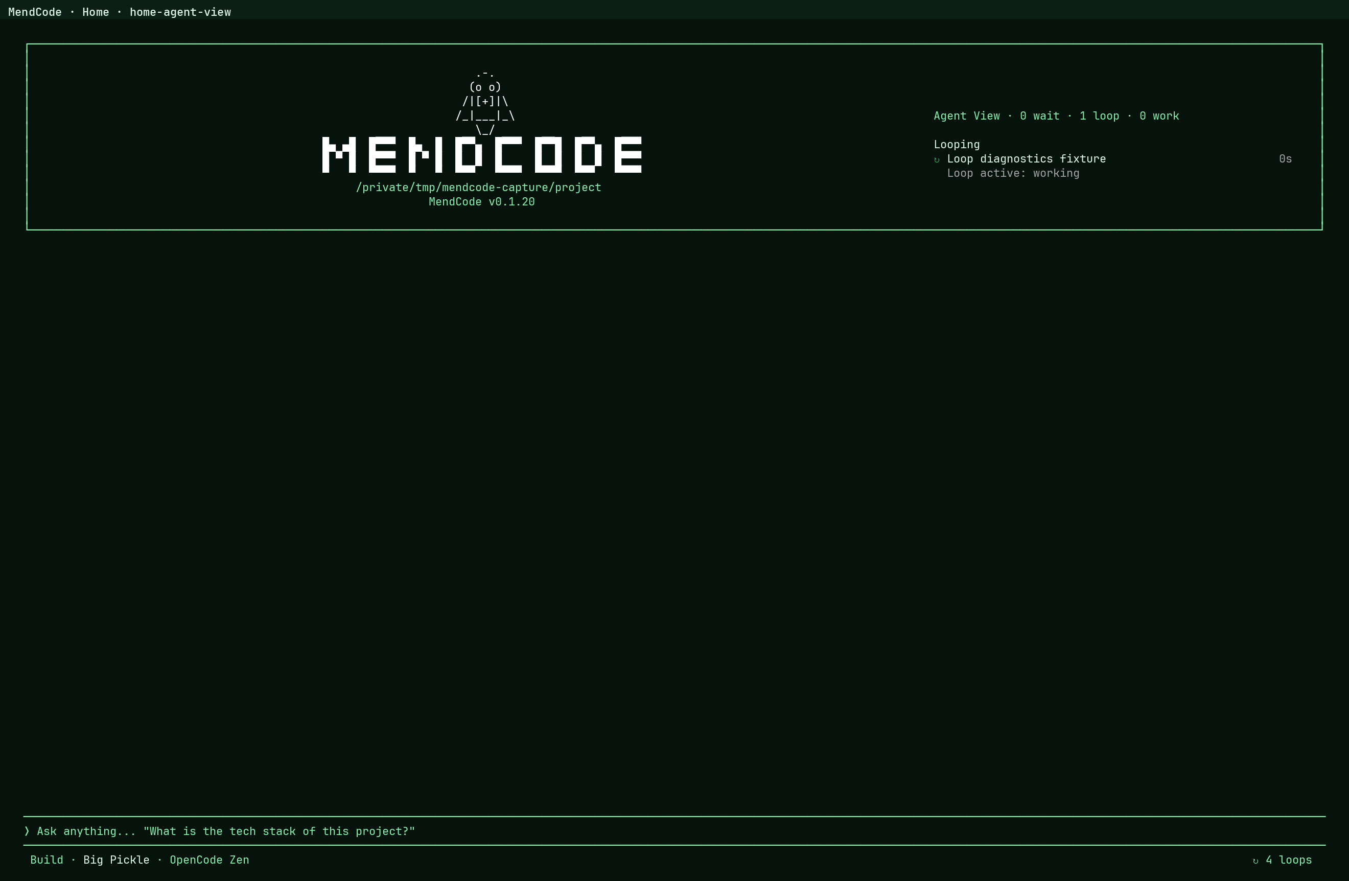 MendCode Agent View home surface