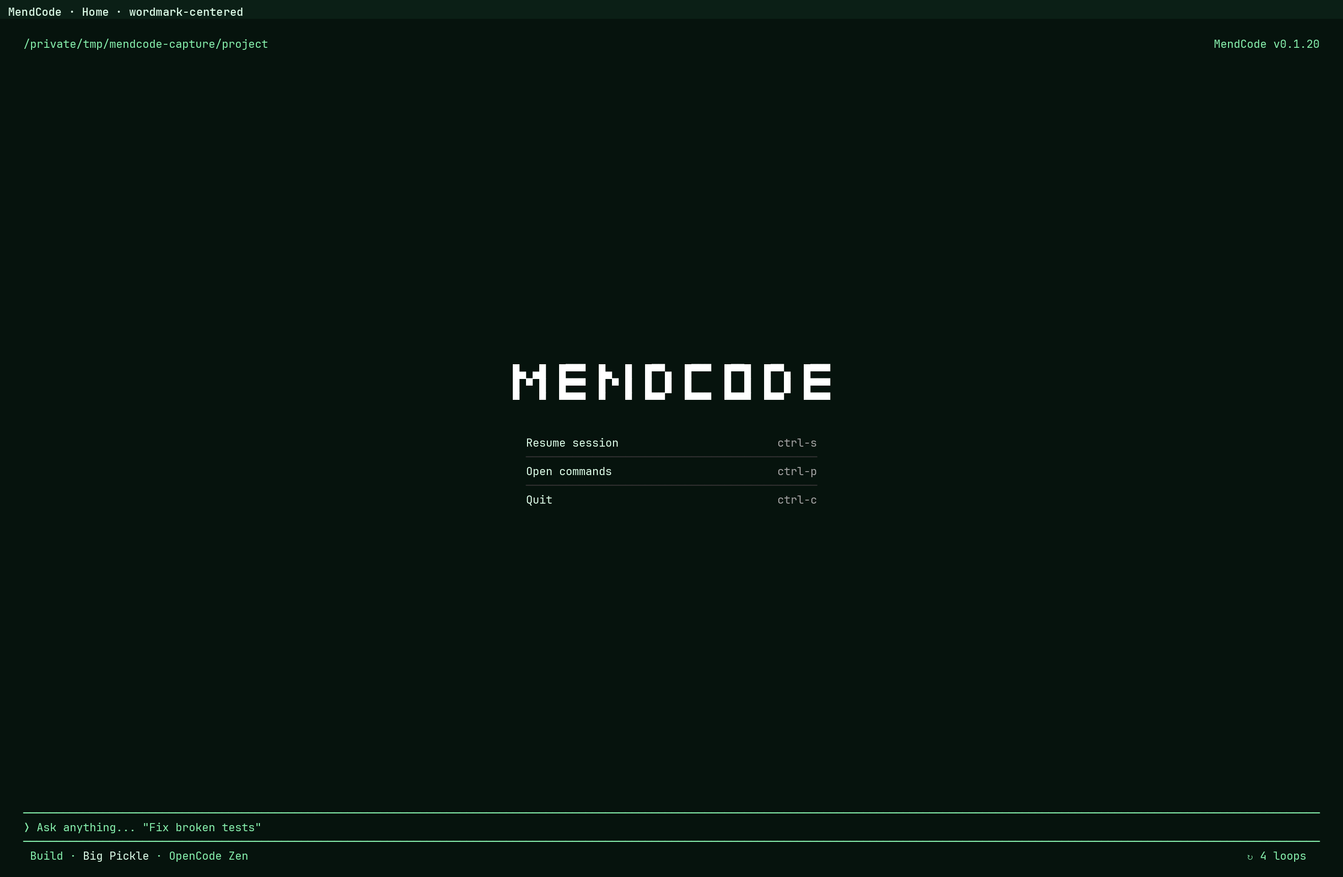 MendCode centered wordmark welcome