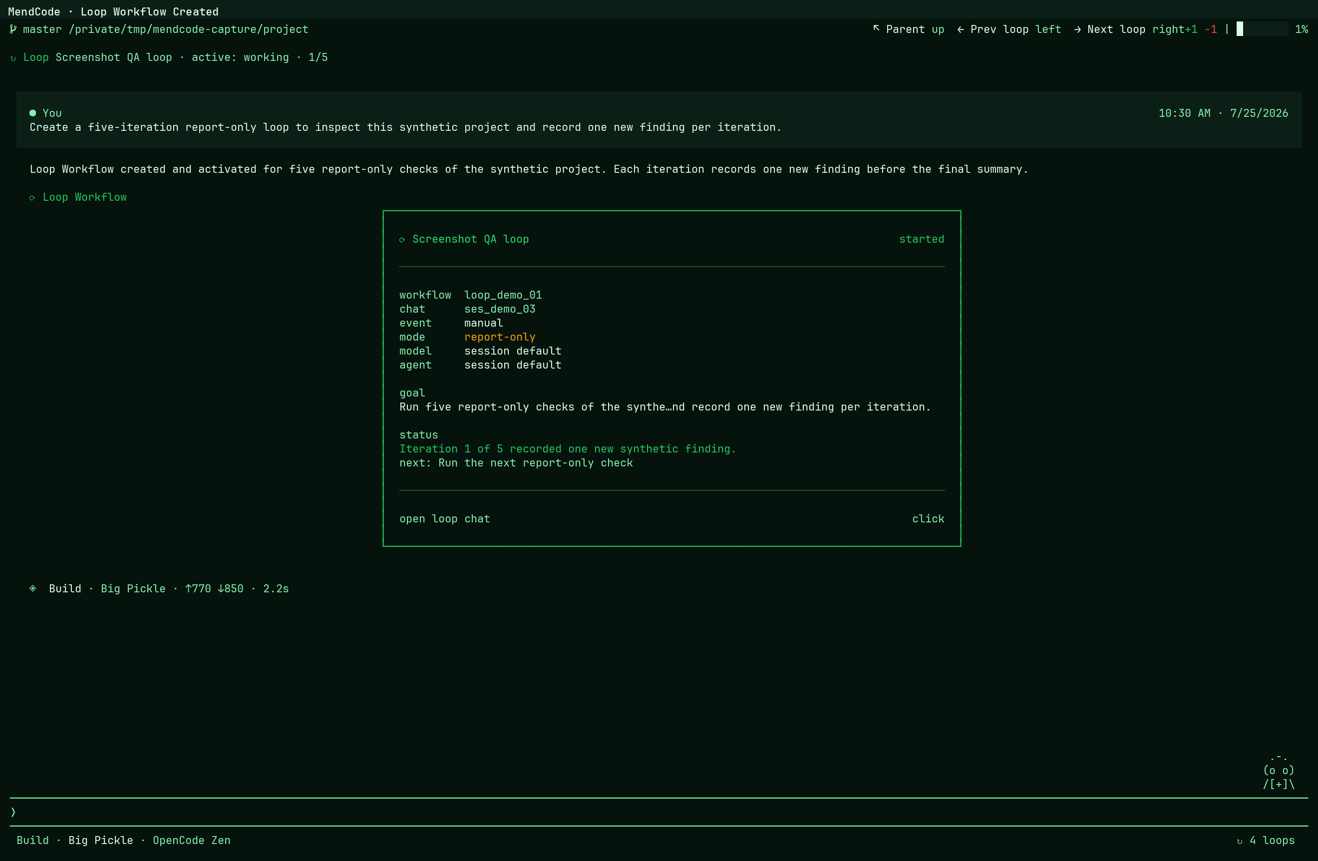 MendCode Loop Workflow receipt in chat