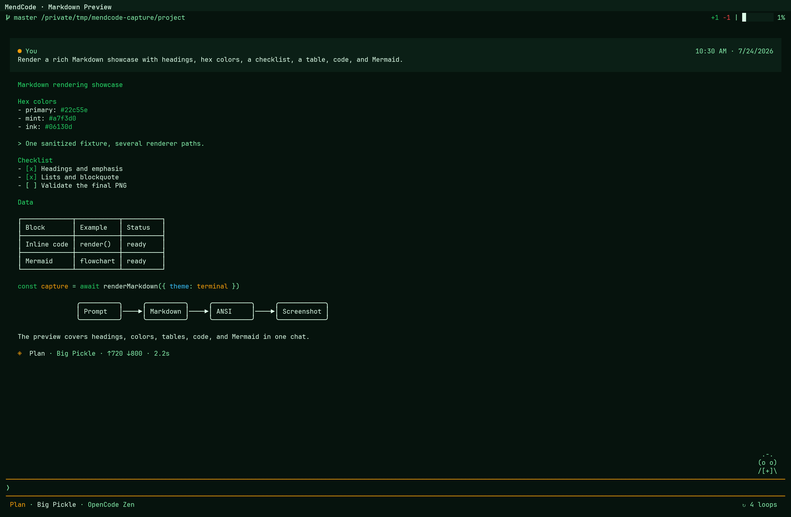 MendCode Markdown preview rendering