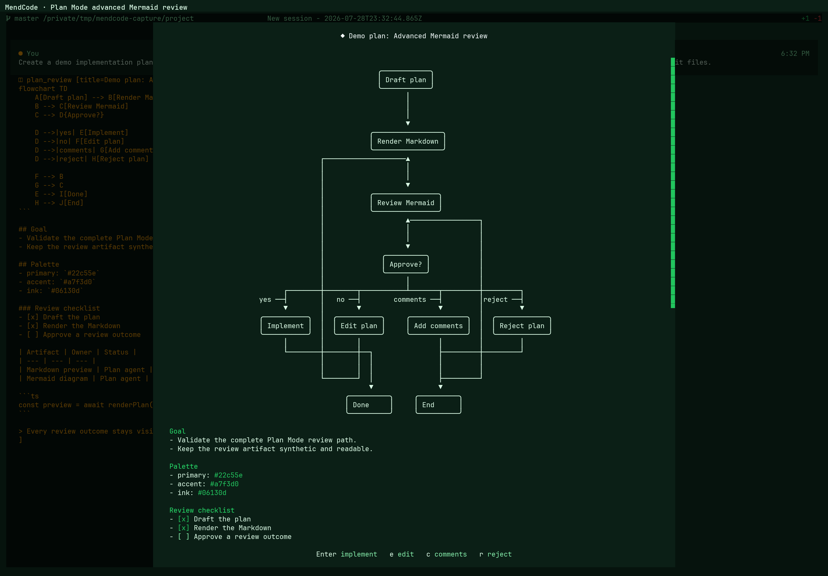 MendCode Plan Mode review modal
