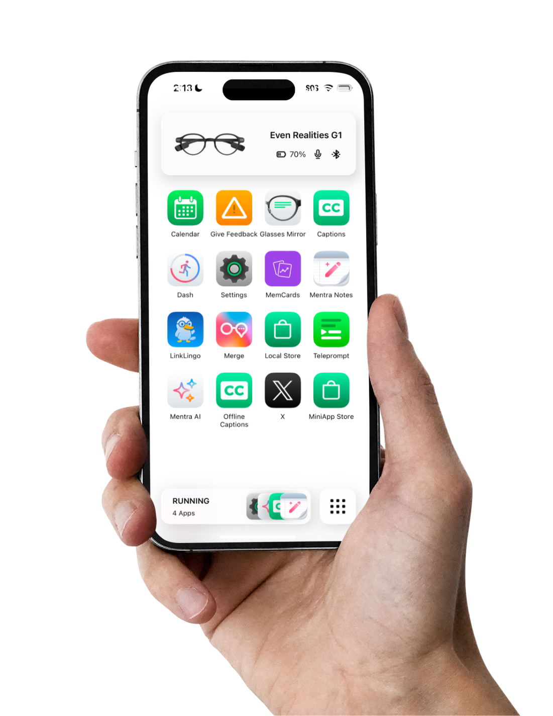MentraOS glasses apps homepage