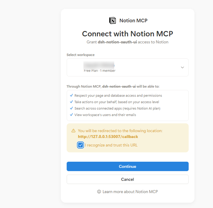 The Notion consent page