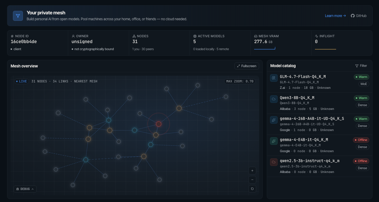 Mesh LLM web console