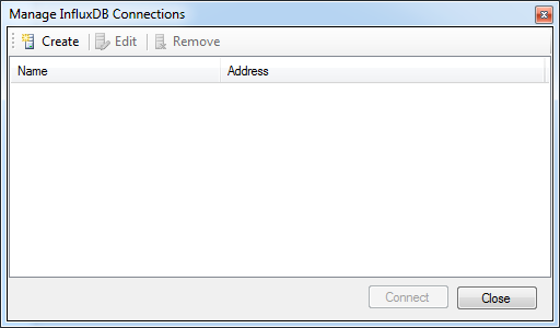 Empty Manage Connections Dialog