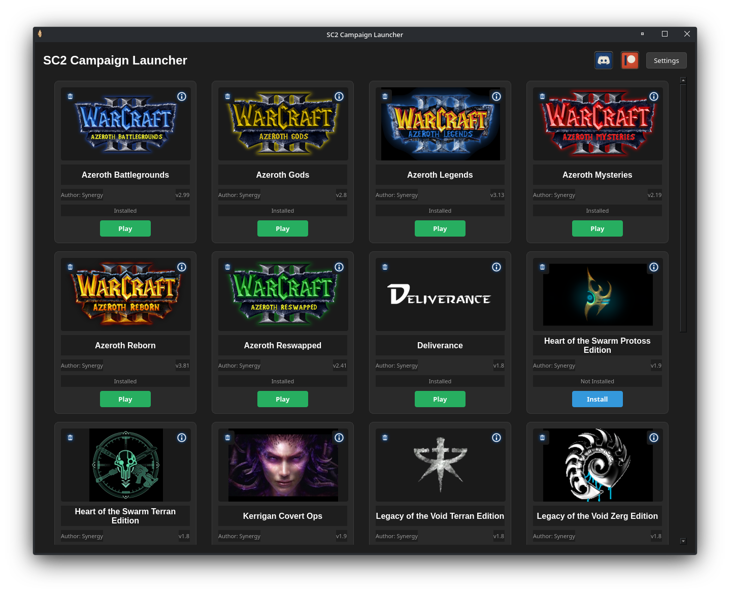 Screenshot of the SC2 Campaign Launcher