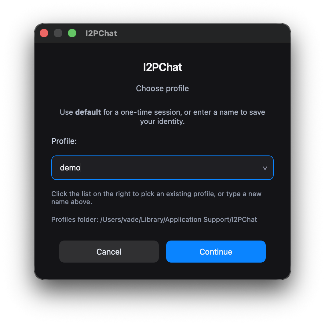 Choose profile dialog