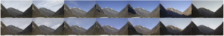 A sequence of images taken by the Cevio camera (top row), and the corresponding images synthesized by the generator (bottom row)
