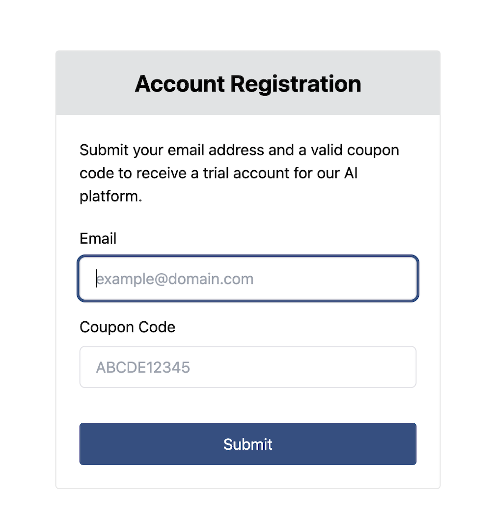 Account registration screen.