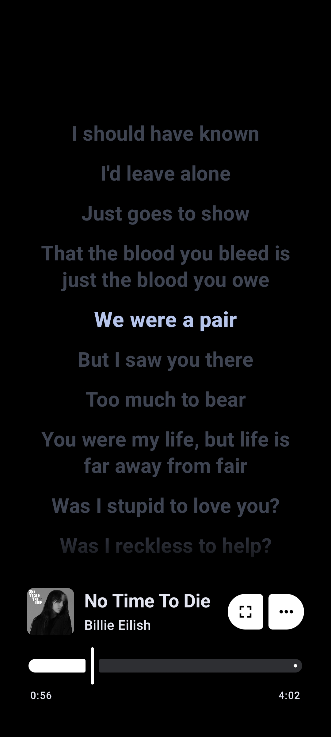 Player lyrics screen