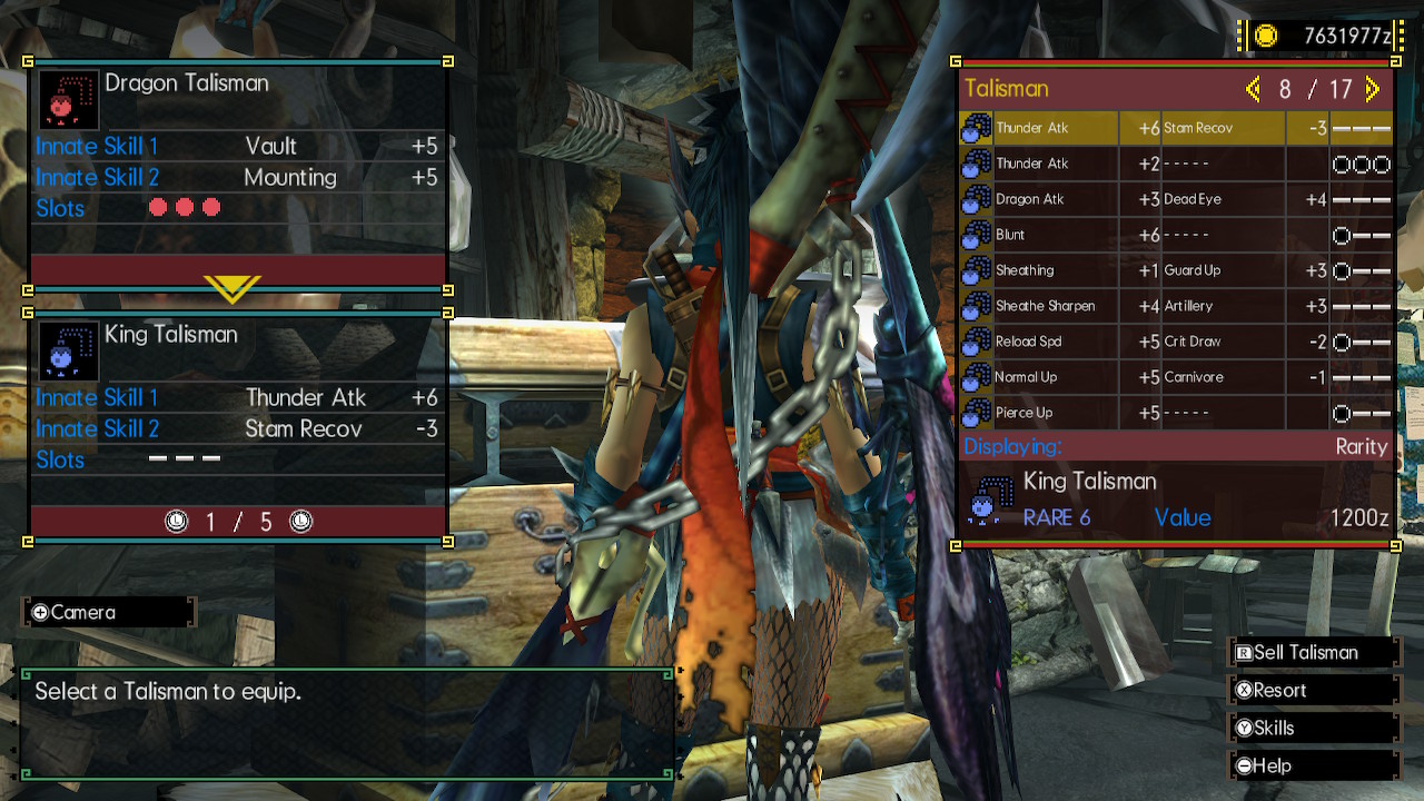 An example screenshot of MHGU showing an input page of a charm list