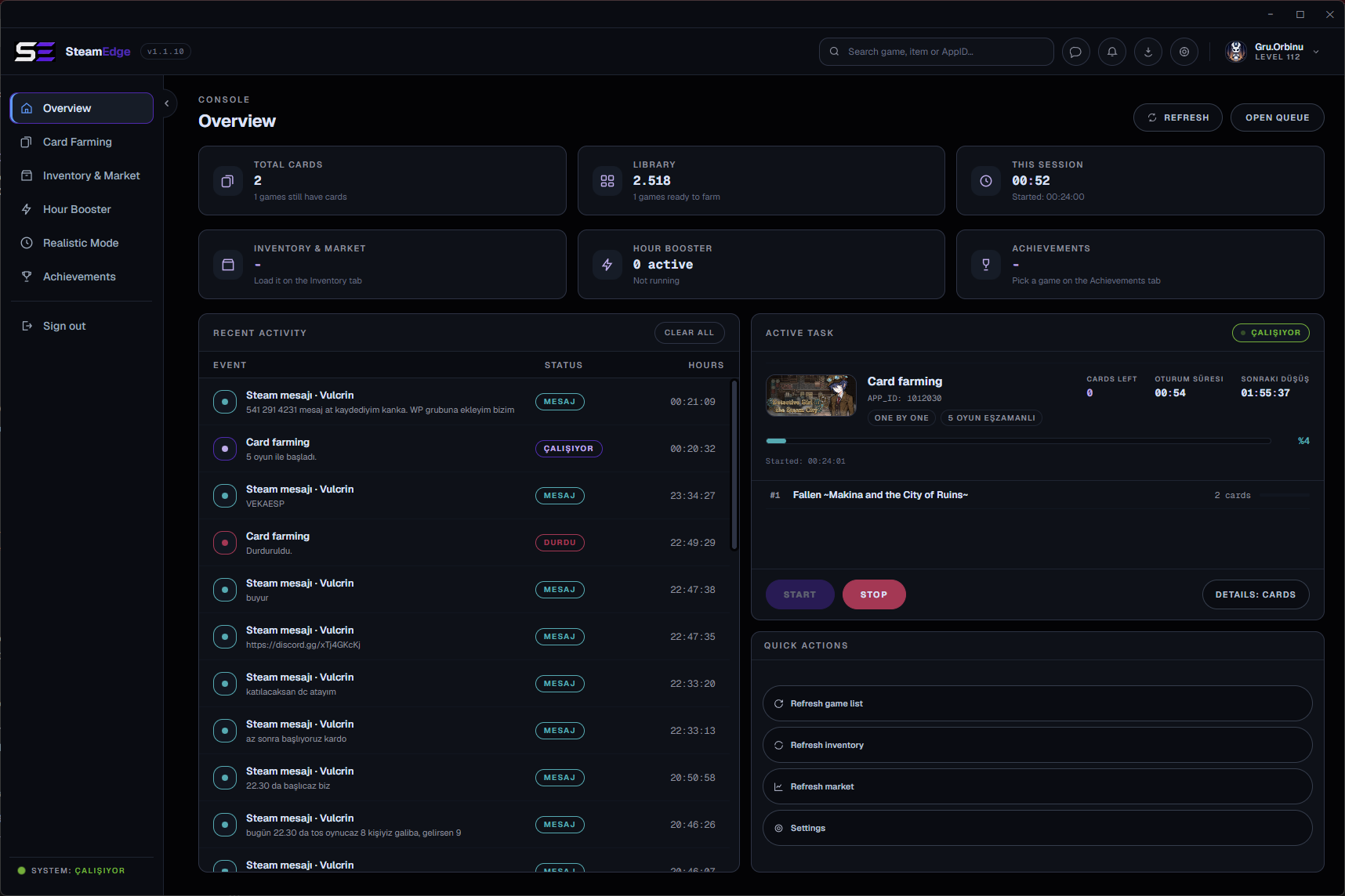 SteamEdge farming cards, boosting hours and managing achievements without the Steam client
