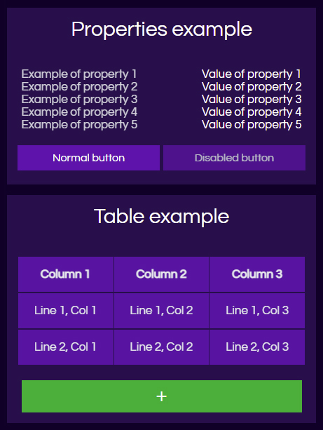 Properties&Tables example screenshot