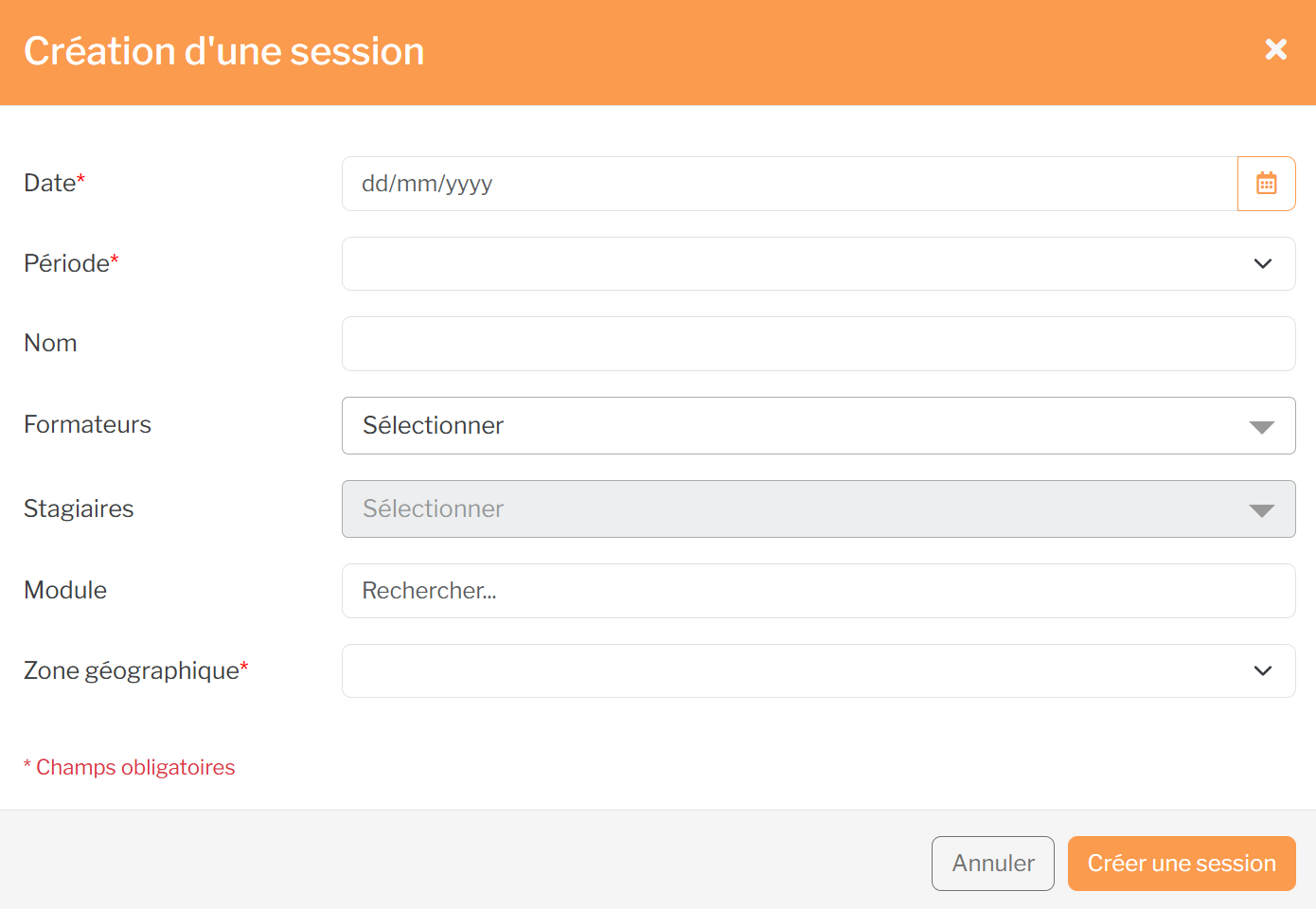 Añadir una sesión de formación