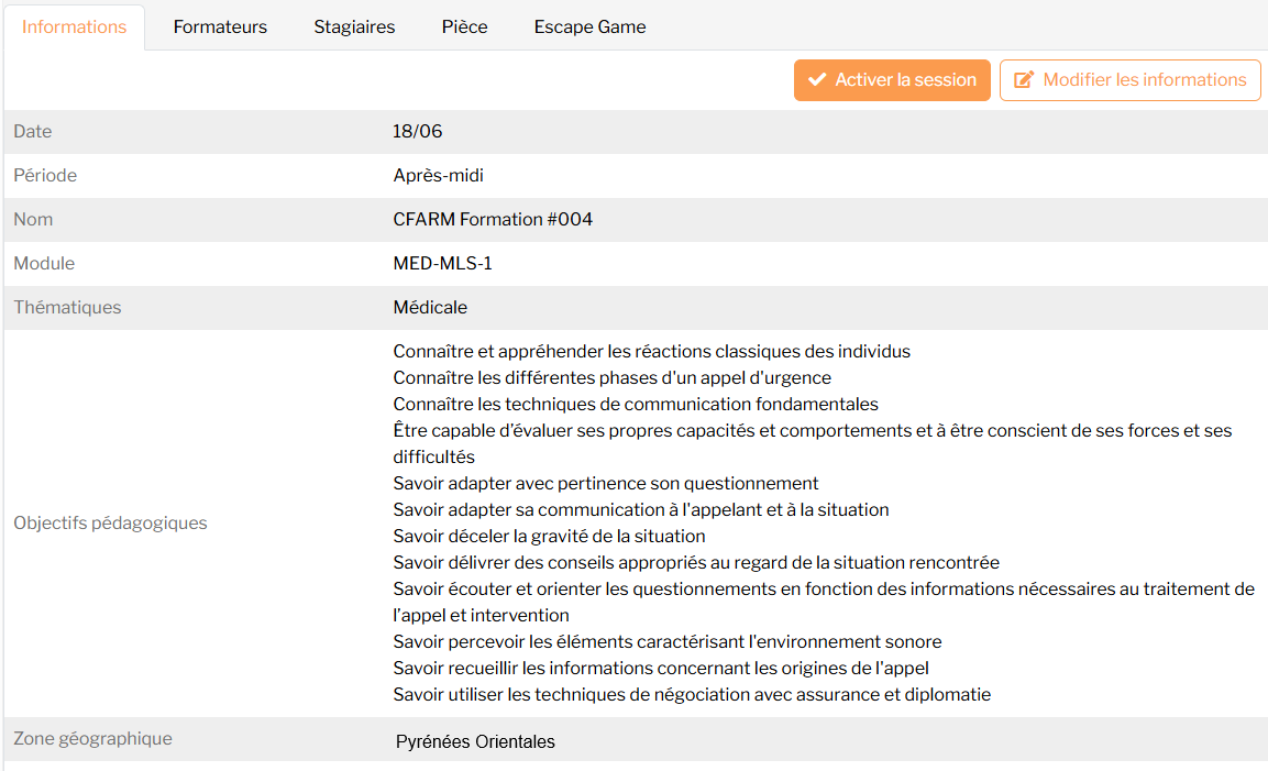 Activación de una sesión en SimulForge